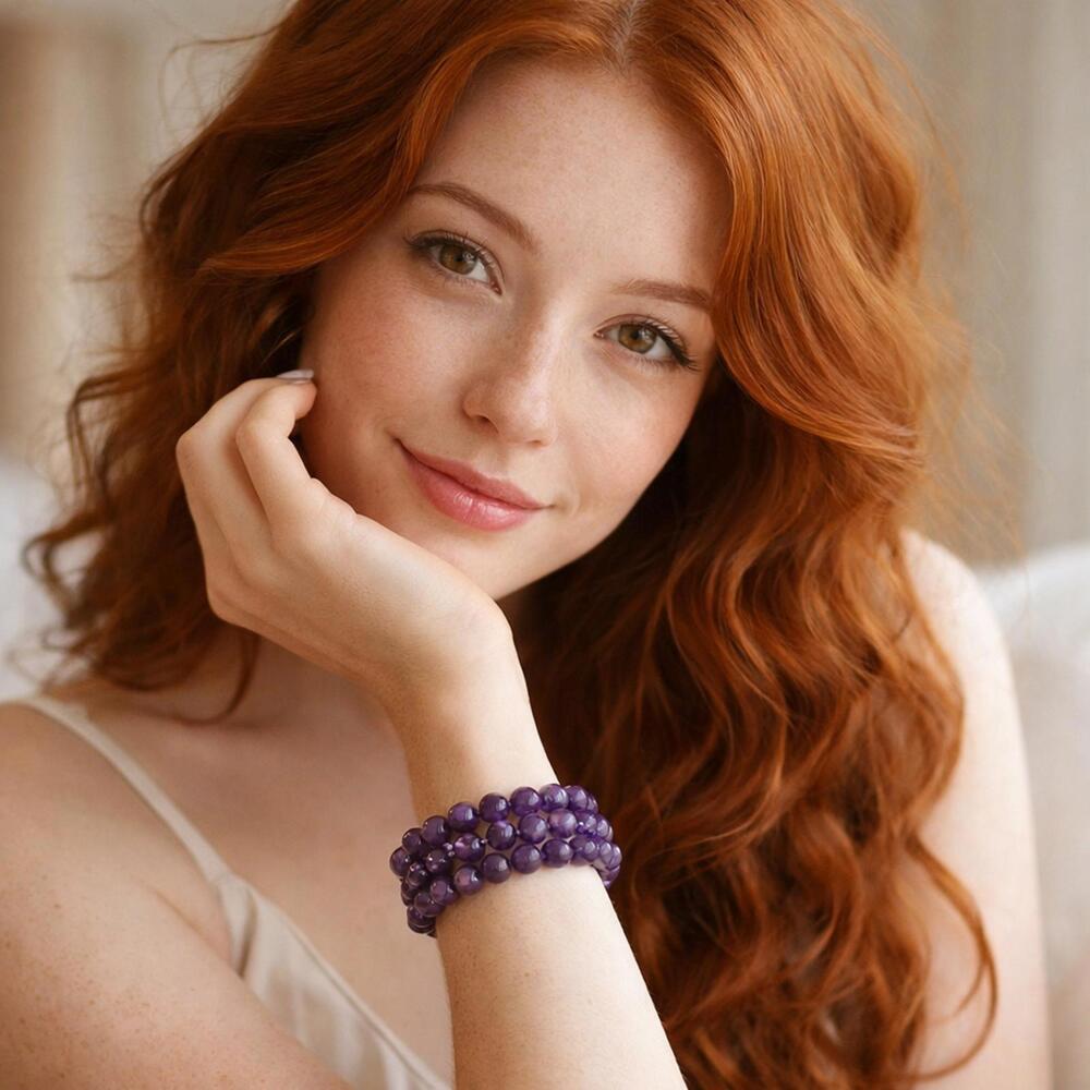 Elegant Purple Amethyst‎ Beaded Stretch Bracelet
